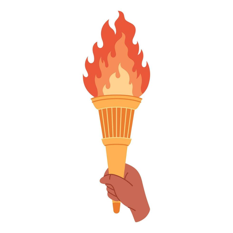 Burning torch with flame in hand. Symbol of competition victory, champion vector