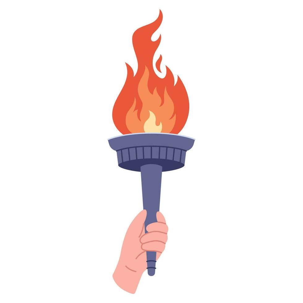 Burning torch with flame in hand. Symbol of competition victory, champion vector