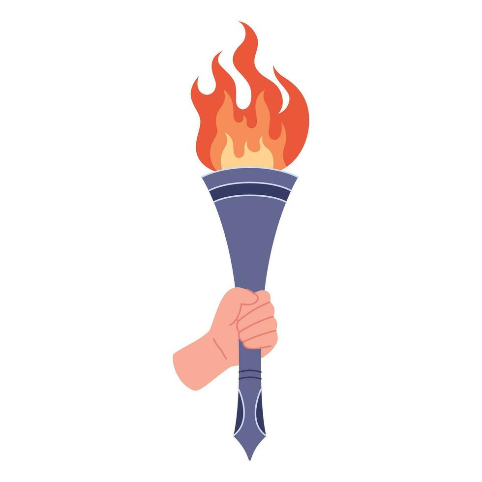 Burning torch with flame in hand. Symbol of competition victory, champion vector