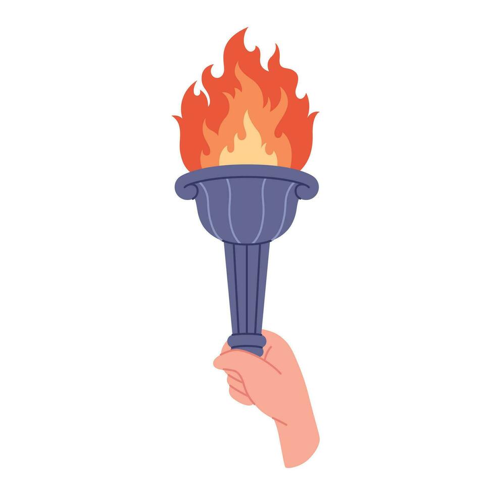 Burning torch with flame in hand. Symbol of competition victory, champion vector