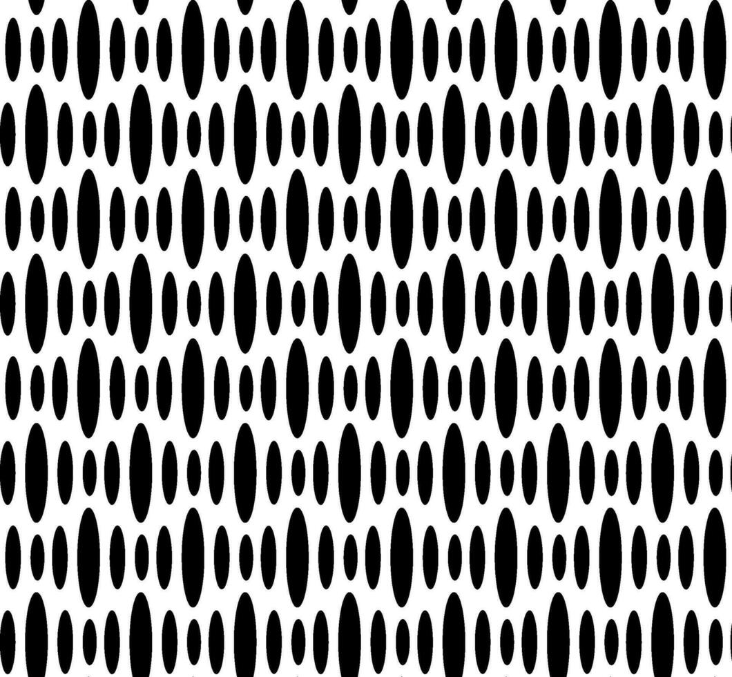 Vector seamless geometric texture in the form of small and large black ovals on a white background
