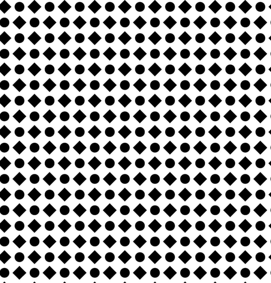 Vector seamless geometric texture in the form of black circles and quadrangles on a white background