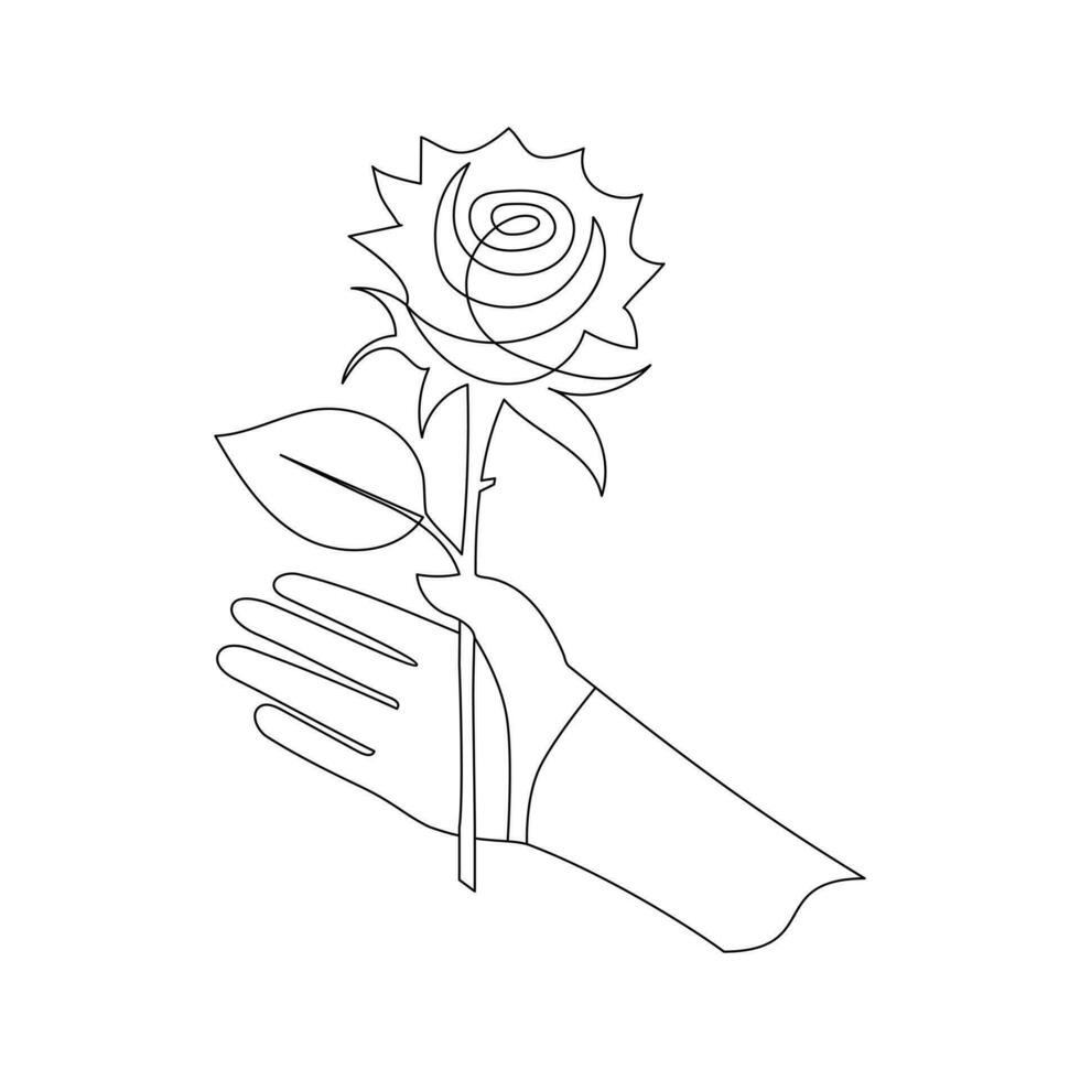 continuo una línea Rosa flor dibujo y soltero contorno vector Arte ilustración