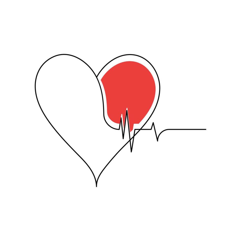 Continuous one-line love shape drawing and heart-shape single-line outline vector art illustration