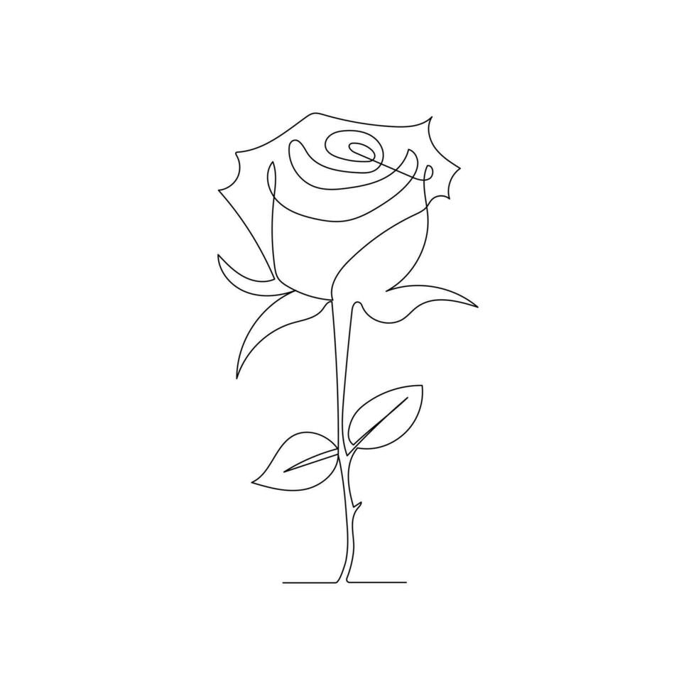 Continuous one-line rose flower drawing and single outline vector art illustration