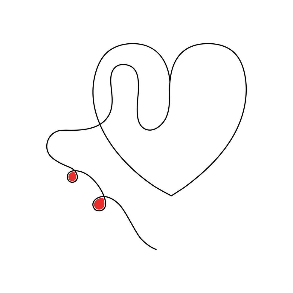 Continuous one-line love shape drawing and heart-shape single-line outline vector art illustration