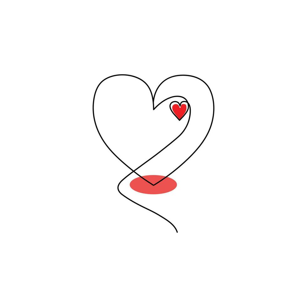 Continuous one-line heart-shape drawing and love-shape single-line art illustration vector