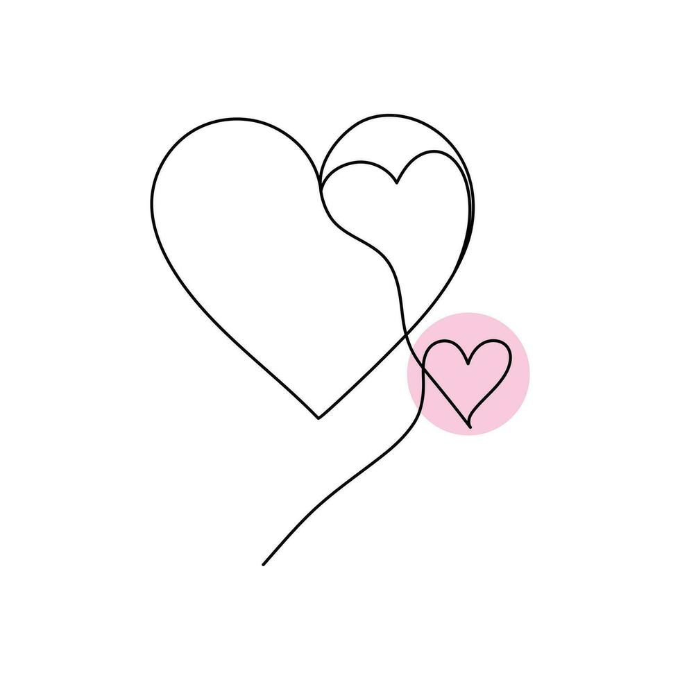 Continuous one-line heart-shape drawing and love-shape single-line art illustration vector