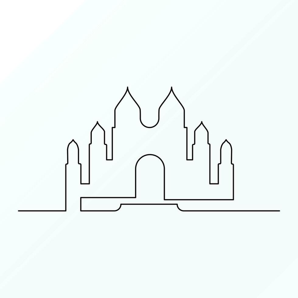 Ramadan Karim continuous single line art drawing and mosque one line vector art illustration