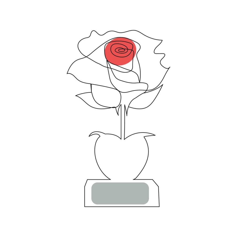 One-line continuous rose flower drawing and single-line style outline vector art illustration