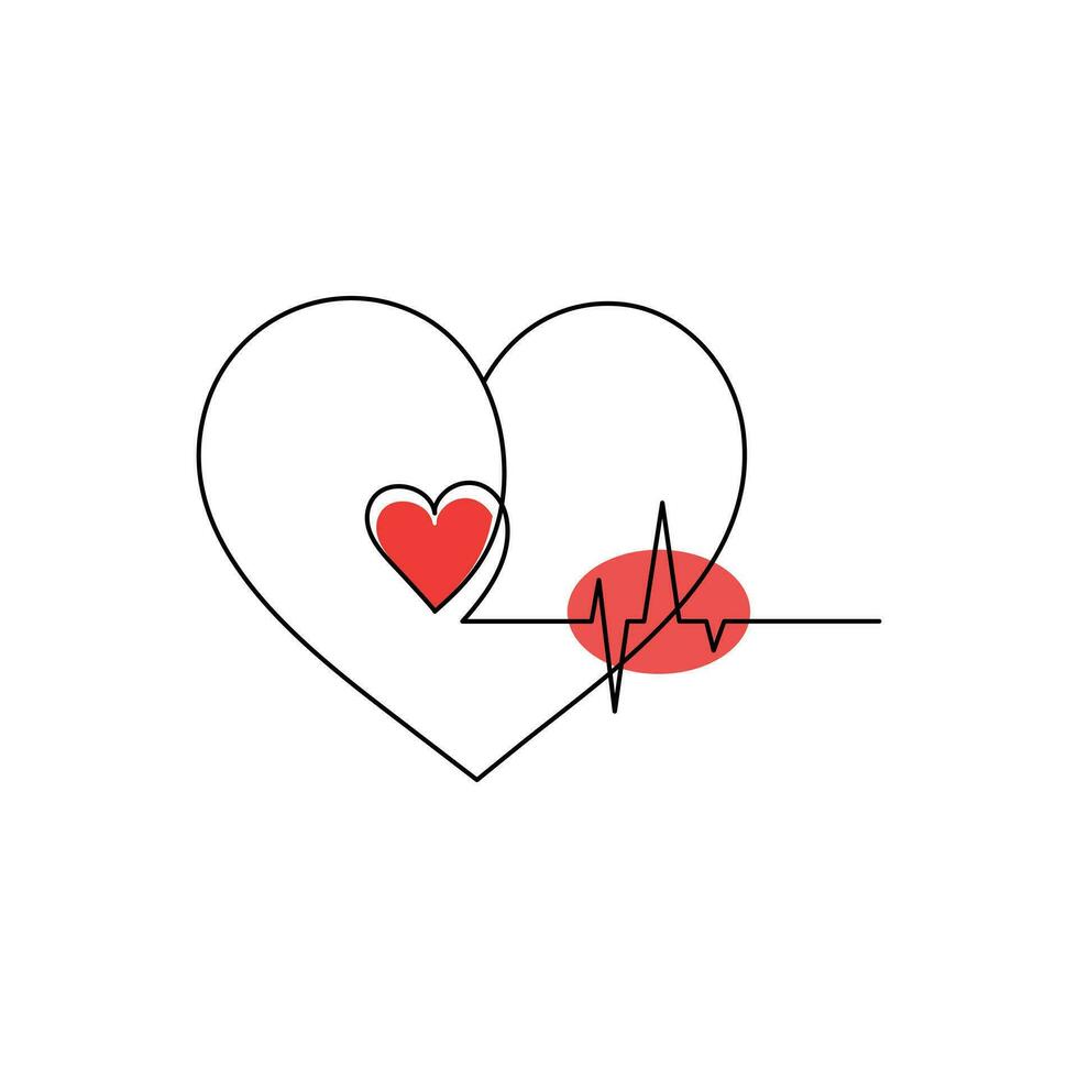 Continuous one-line heart-shape drawing and love-shape single-line art illustration vector