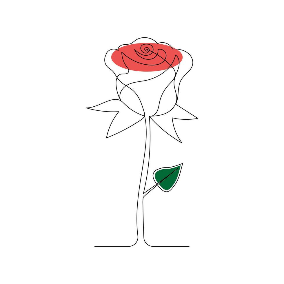 Continuous one-line rose flower drawing and single outline vector art illustration