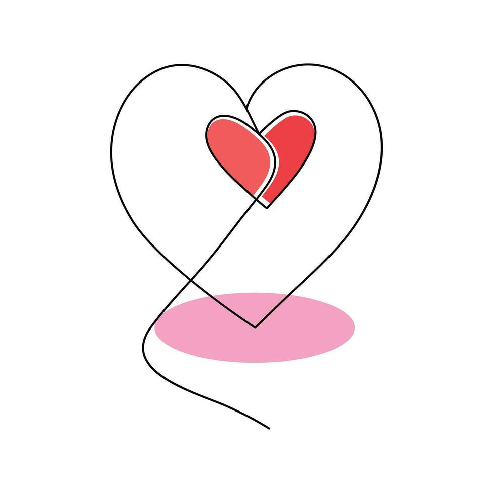 One-line continuous heart-shape vector illustration and love-shape drawing outline style art