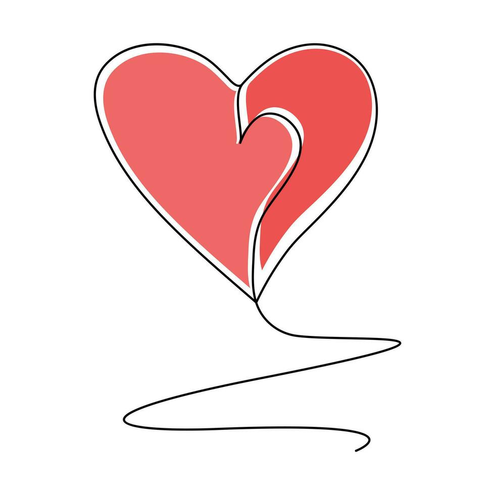 One-line continuous heart-shape vector illustration and love-shape drawing outline style art