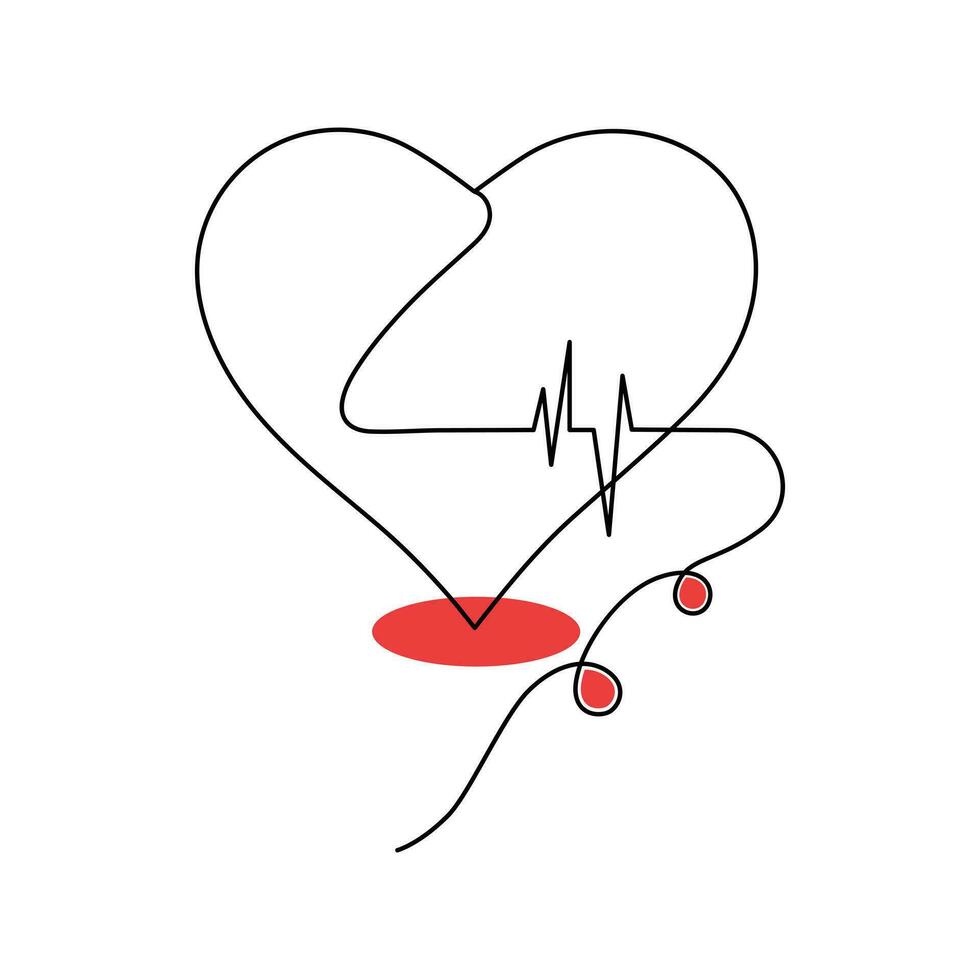 Continuous one-line love shape drawing and heart-shape single-line outline vector art illustration