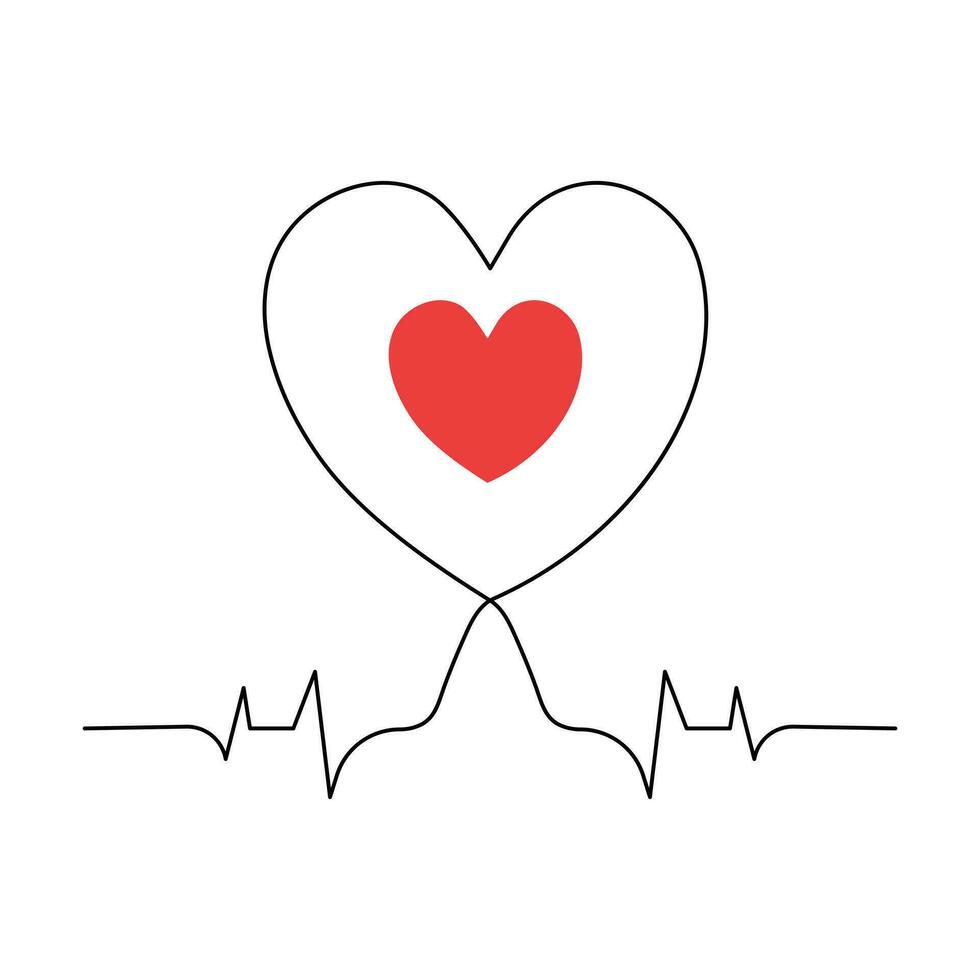 Continuous one-line love shape drawing and heart-shape single-line outline vector art illustration