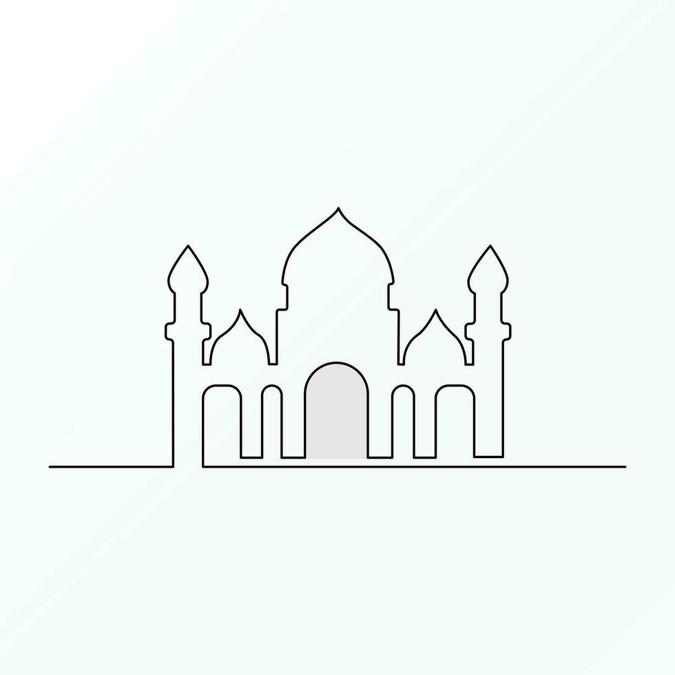 Ramadan Karim continuous single line art drawing and mosque one line vector art illustration