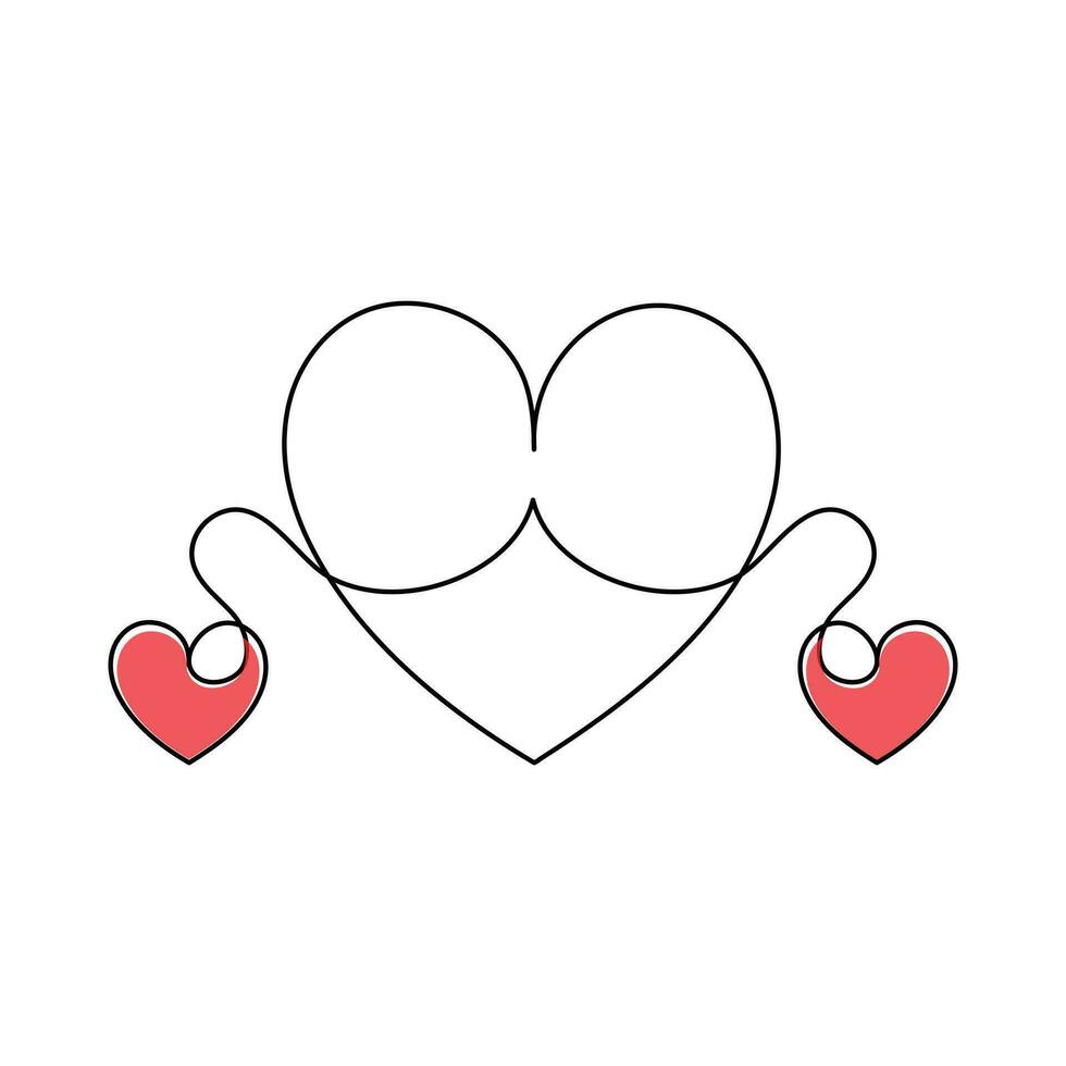 One-line continuous heart-shape vector illustration and love-shape drawing outline style art