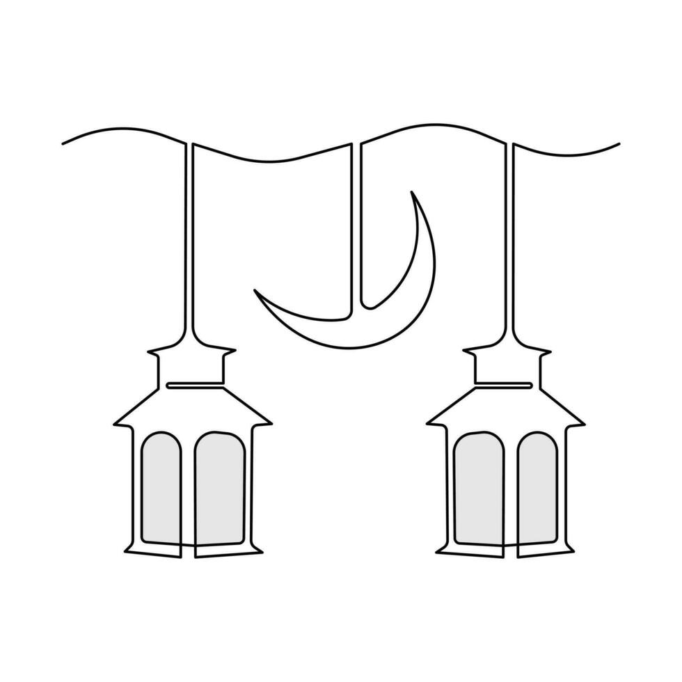 Ramadan Karim continuous single line art drawing and mosque one line vector art illustration