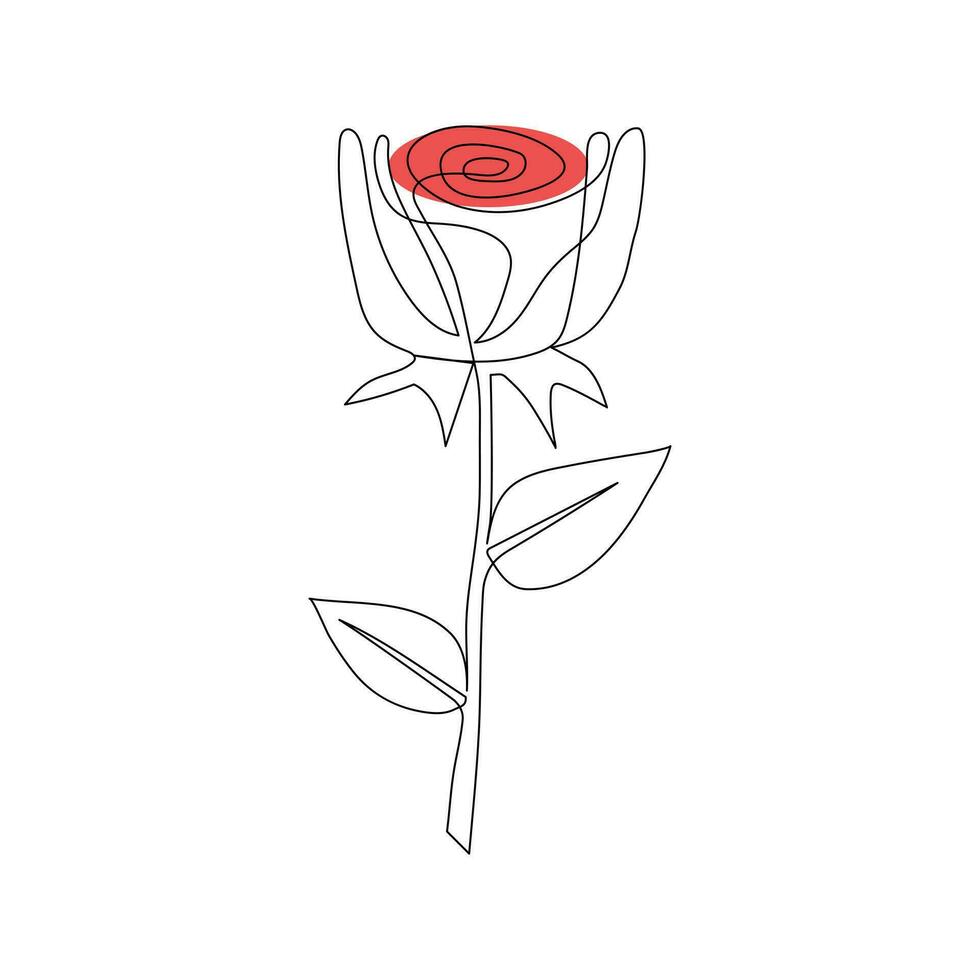 One-line continuous rose flower drawing and single-line style outline vector art illustration