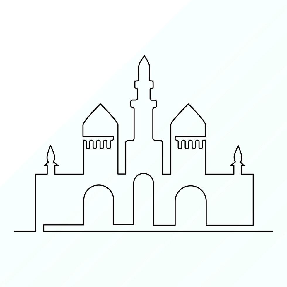 Ramadan Karim continuous single line art drawing and mosque one line vector art illustration