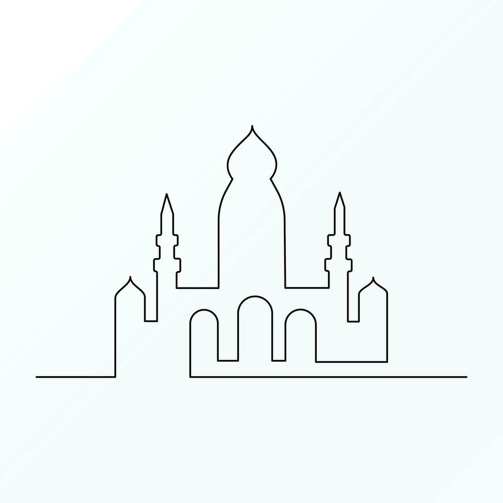 Ramadan Karim continuous single line art drawing and mosque one line vector art illustration