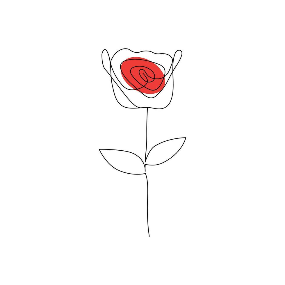 Continuous one-line rose flower drawing and single outline vector art illustration