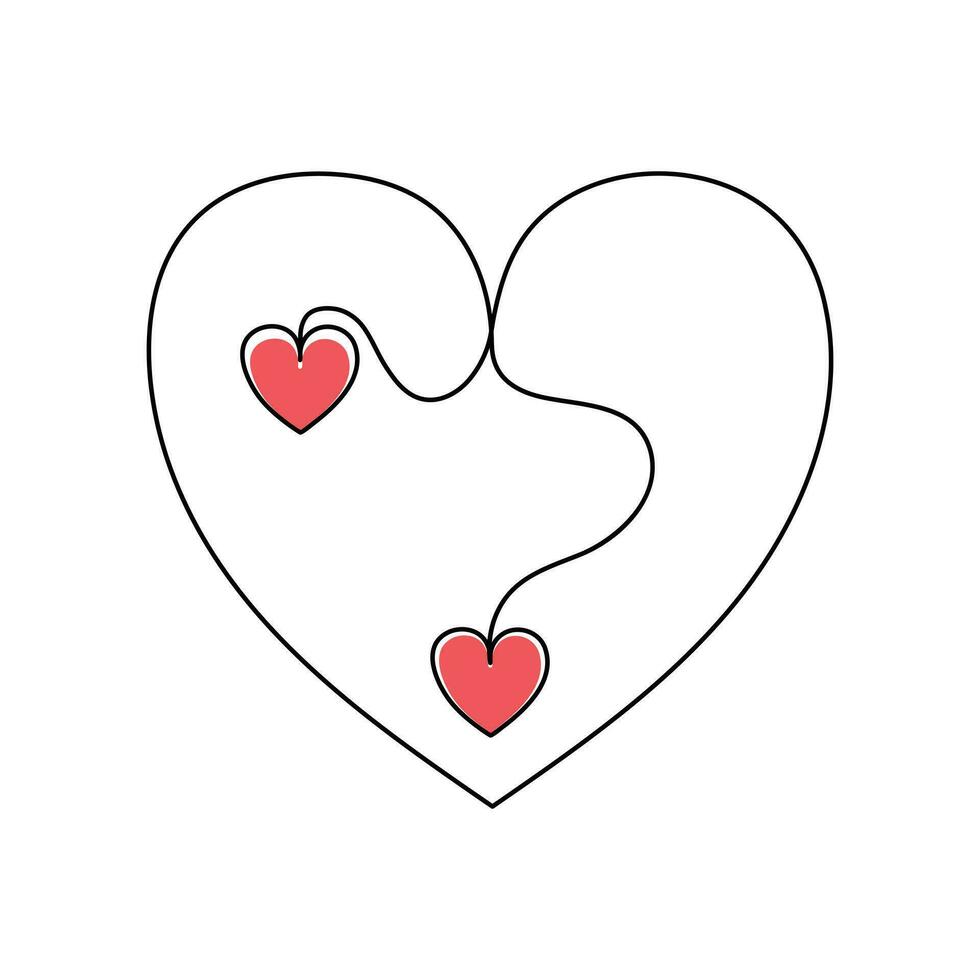 One-line continuous heart-shape vector illustration and love-shape drawing outline style art