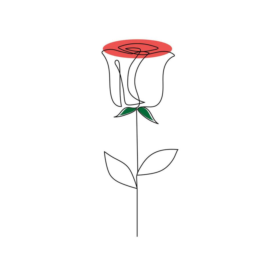 One-line continuous rose flower drawing and single-line style outline vector art illustration