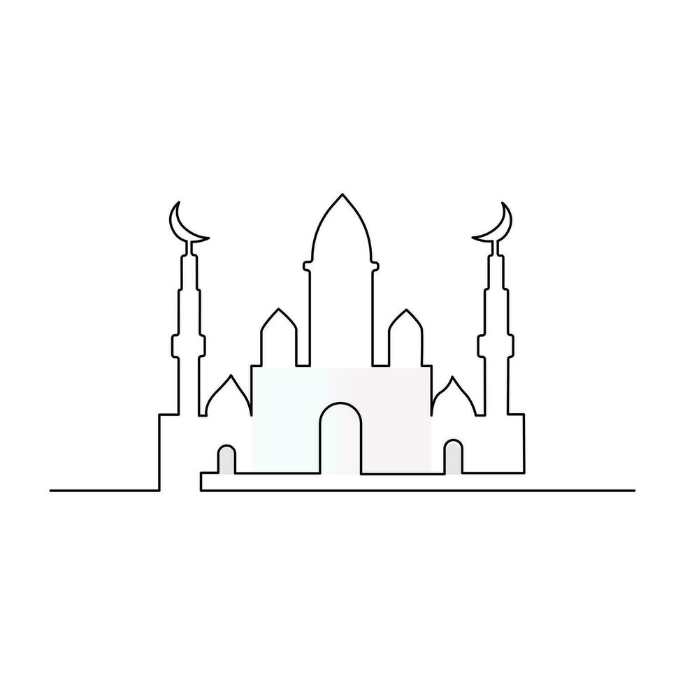 Ramadan Karim continuous single line art drawing and mosque one line vector art illustration