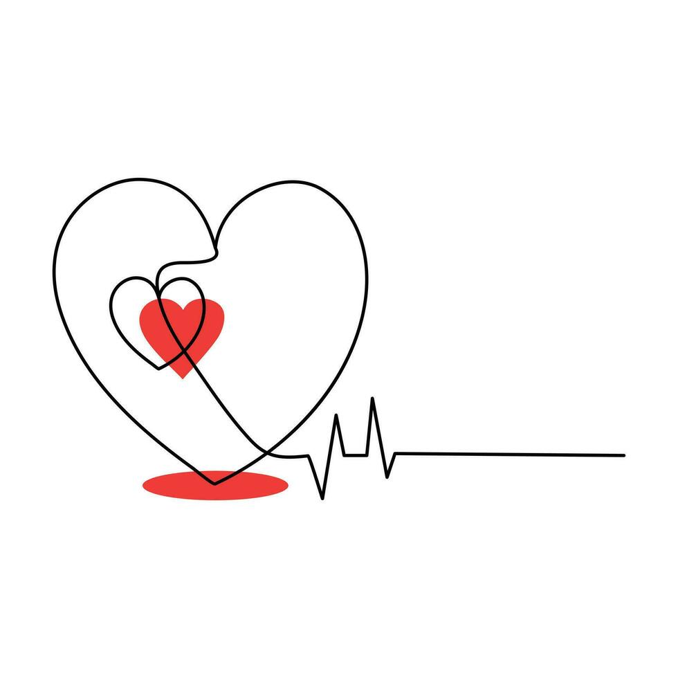 Continuous one-line love shape drawing and heart-shape single-line outline vector art illustration