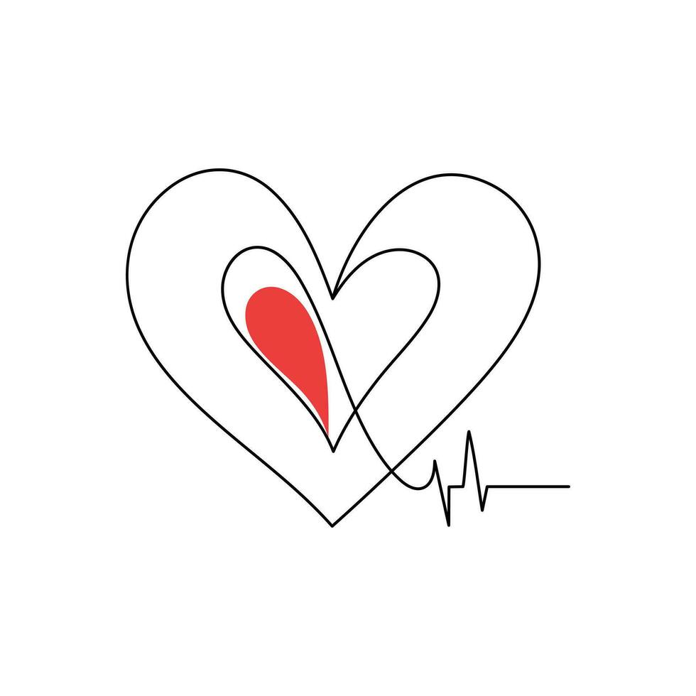 Continuous one-line love shape drawing and heart-shape single-line outline vector art illustration