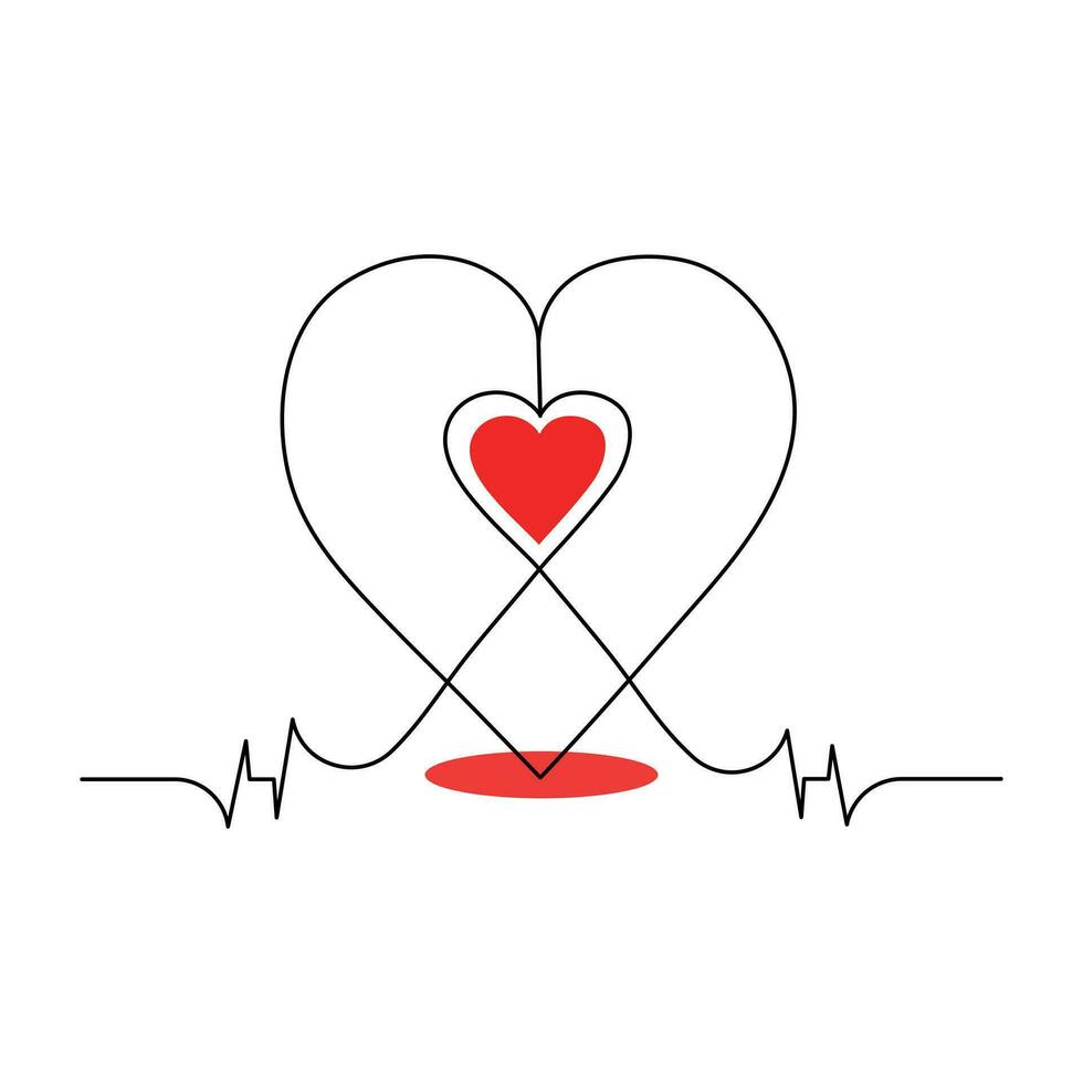 Continuous one-line love shape drawing and heart-shape single-line outline vector art illustration