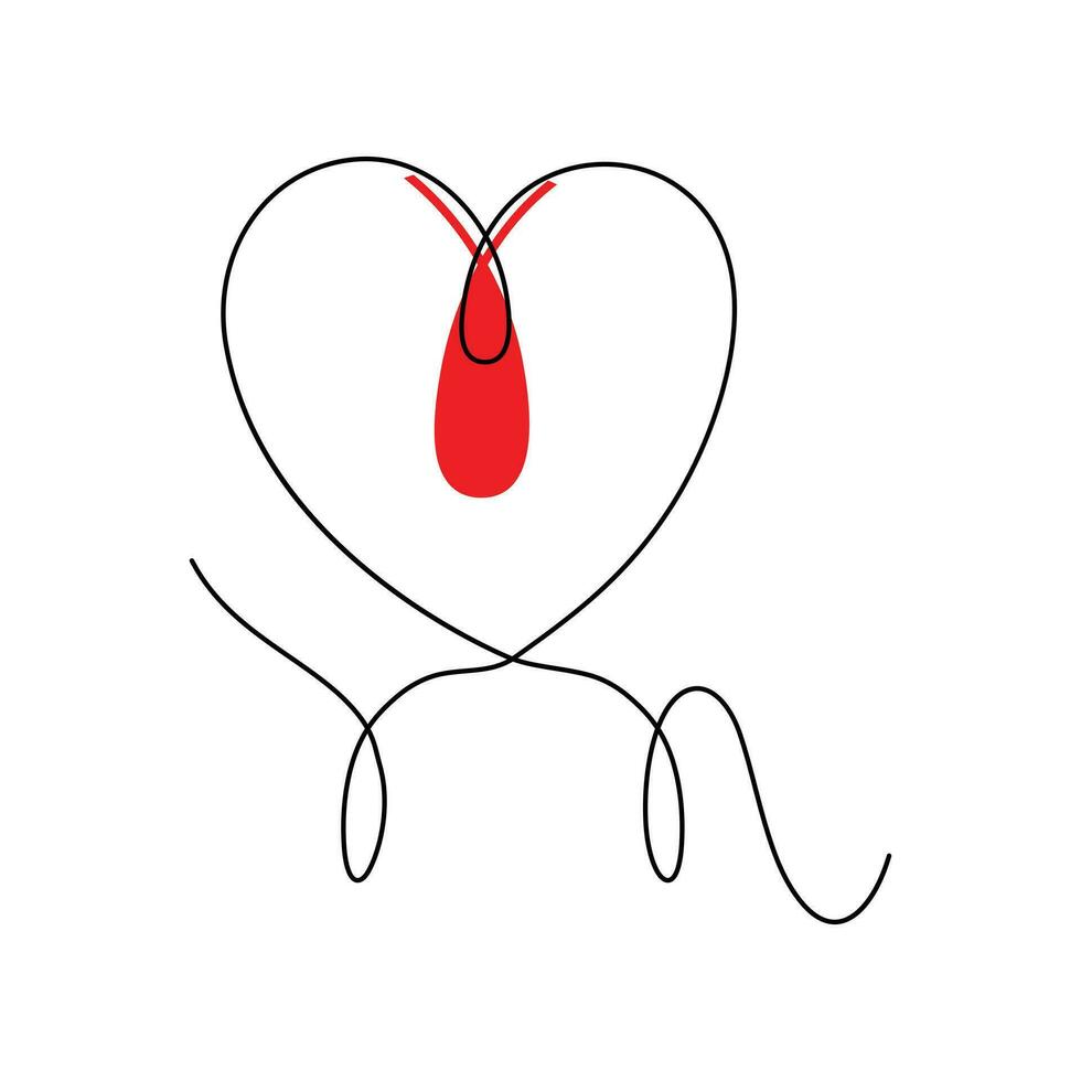 One-line continuous heart-shape vector illustration and love-shape drawing outline style art