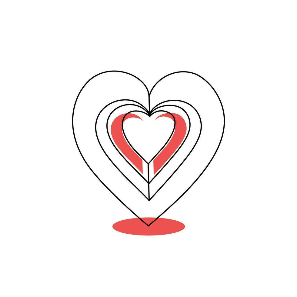 Continuous one-line love shape drawing and heart-shape single-line outline vector art illustration