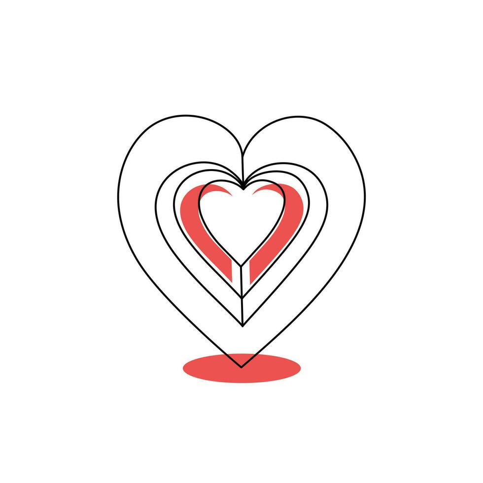 Continuous one-line love shape drawing and heart-shape single-line outline vector art illustration