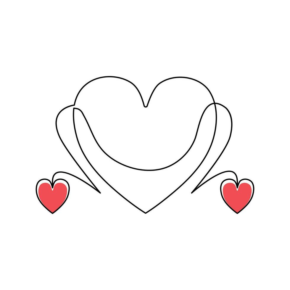 One-line continuous heart-shape vector illustration and love-shape drawing outline style art