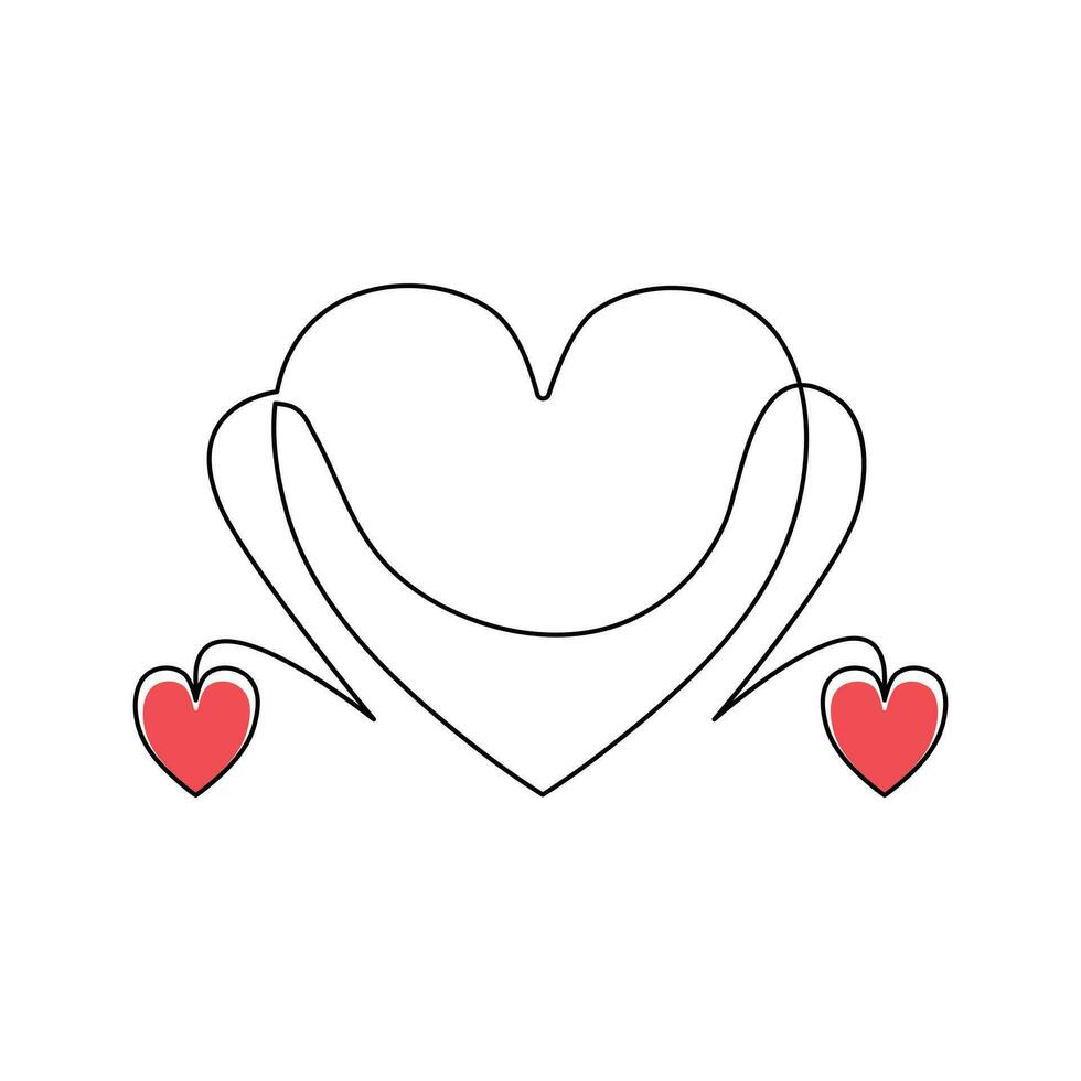 One-line continuous heart-shape vector illustration and love-shape drawing outline style art