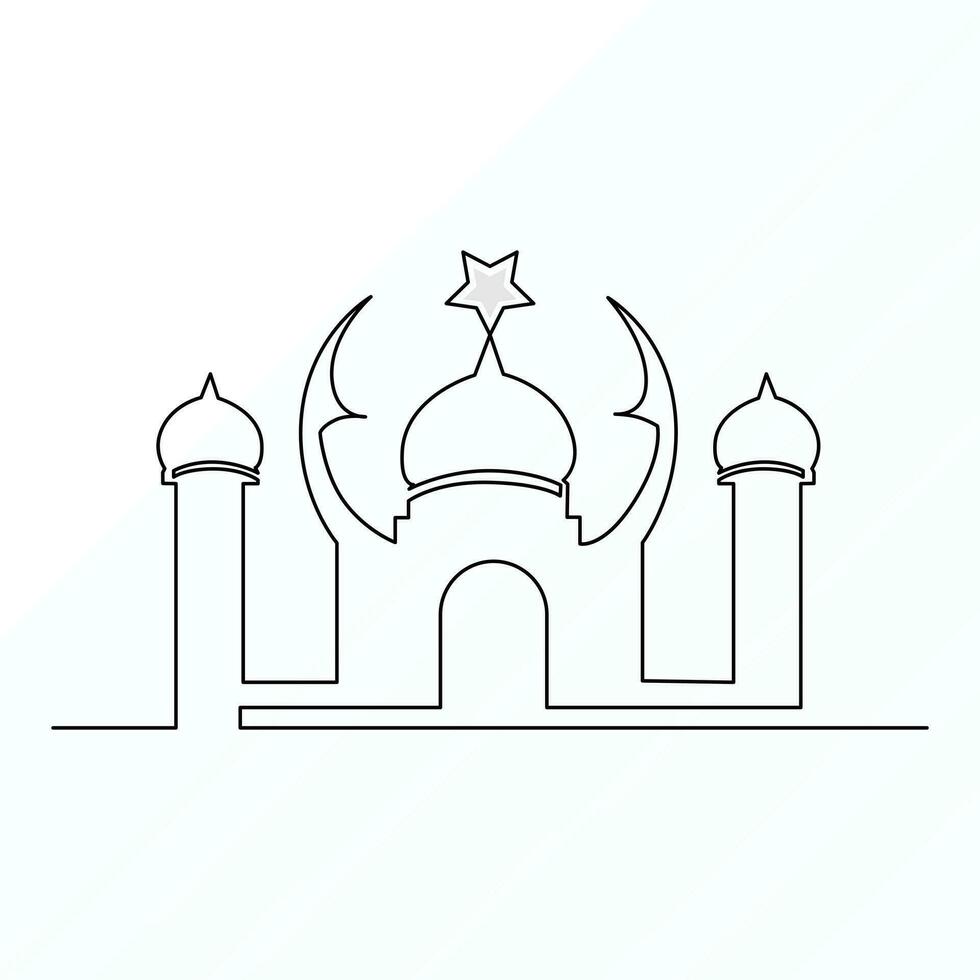 Ramadan Karim continuous single line art drawing and mosque one line vector art illustration