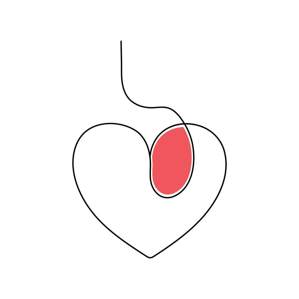 One-line continuous heart-shape vector illustration and love-shape drawing outline style art