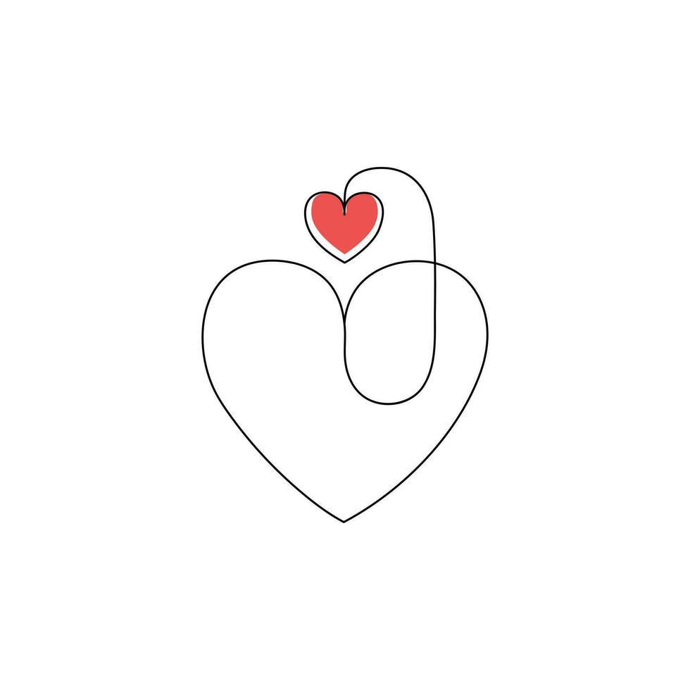 Continuous one-line heart-shape drawing and love-shape single-line art illustration vector
