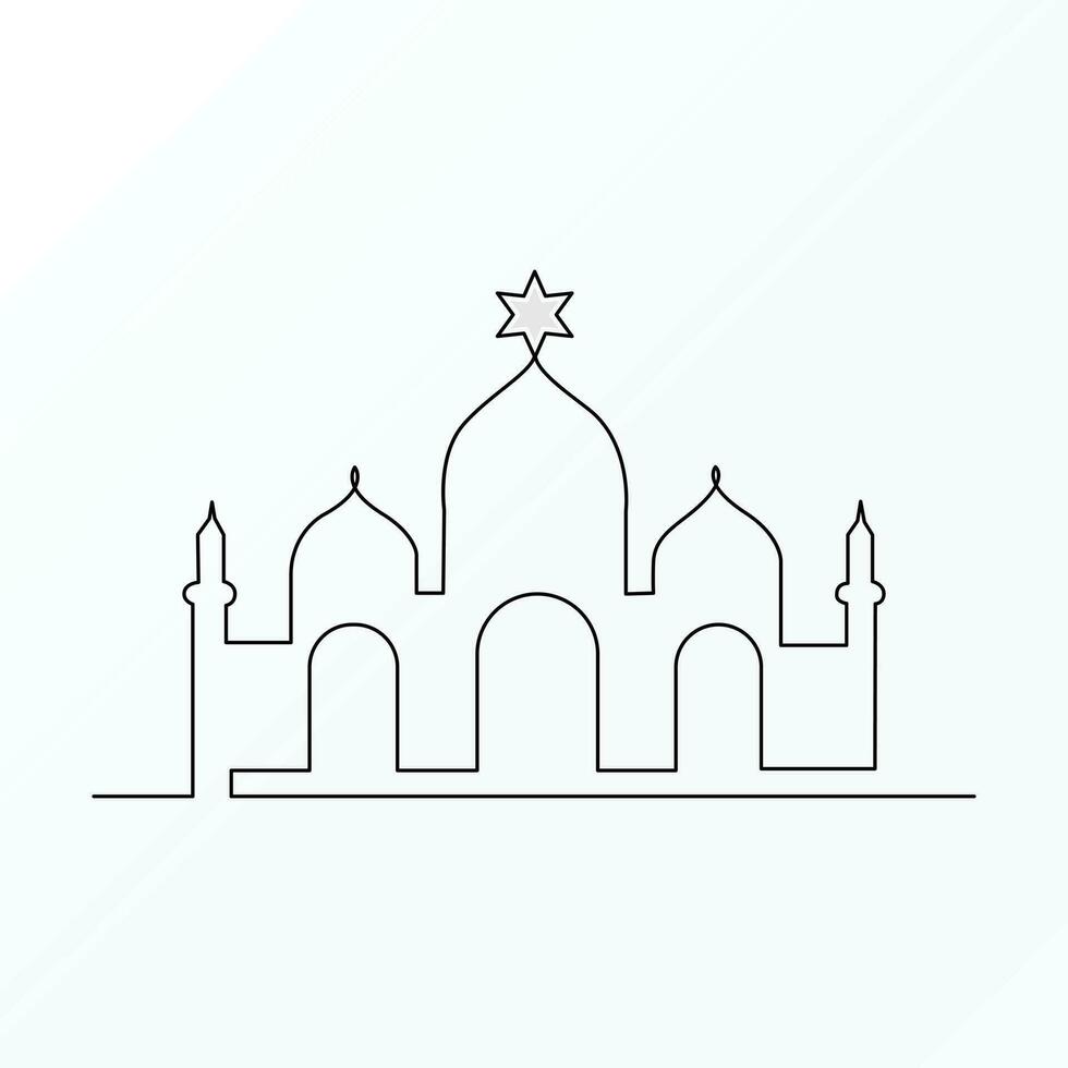 Ramadan Karim continuous single line art drawing and mosque one line vector art illustration