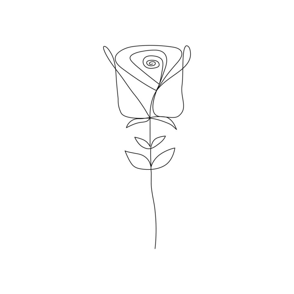 Continuous one-line rose flower drawing and single outline vector art illustration