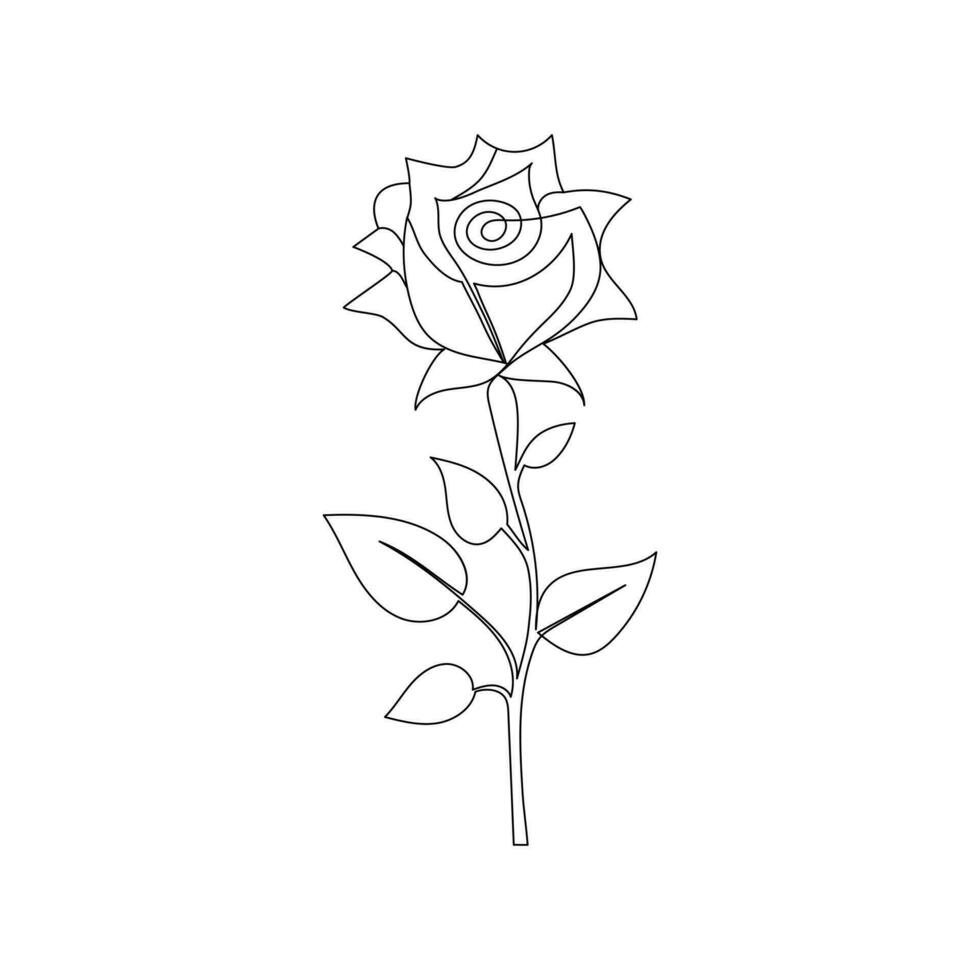 Continuous one-line rose flower drawing and single outline vector art illustration