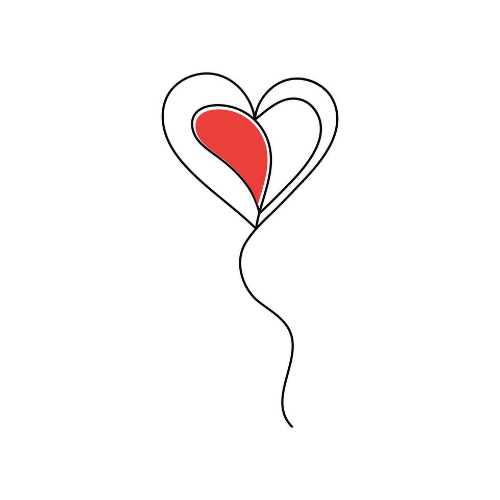 Continuous one-line love shape drawing and heart-shape single-line outline vector art illustration