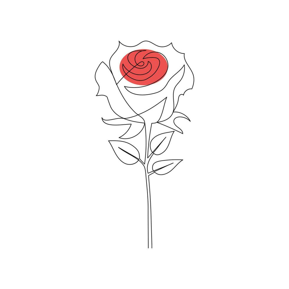 Continuous one-line rose flower drawing and single outline vector art illustration