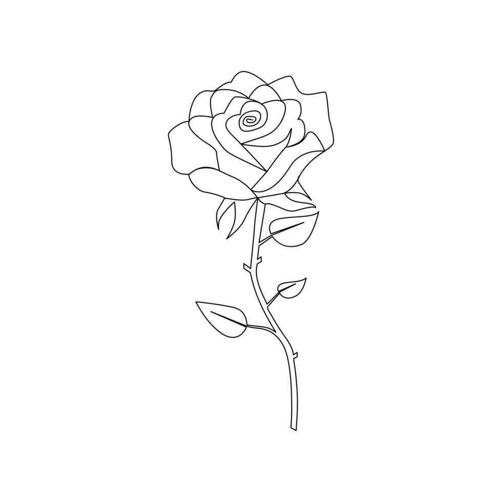 Continuous one-line rose flower drawing and single outline vector art illustration