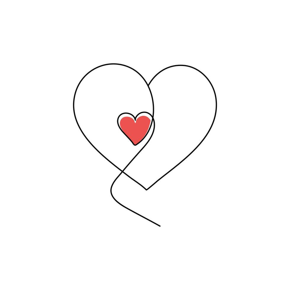 Continuous one-line heart-shape drawing and love-shape single-line art illustration vector