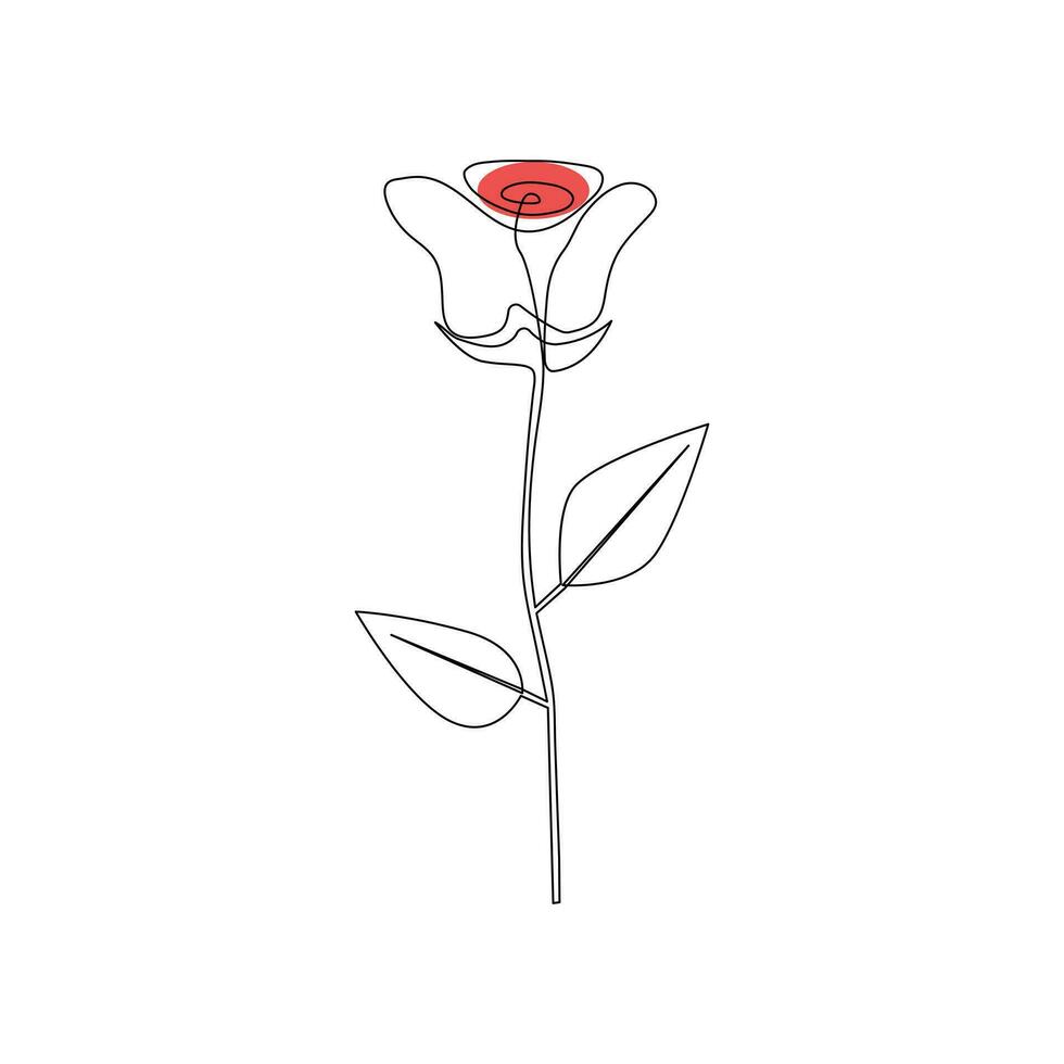 One-line continuous rose flower drawing and single-line style outline vector art illustration