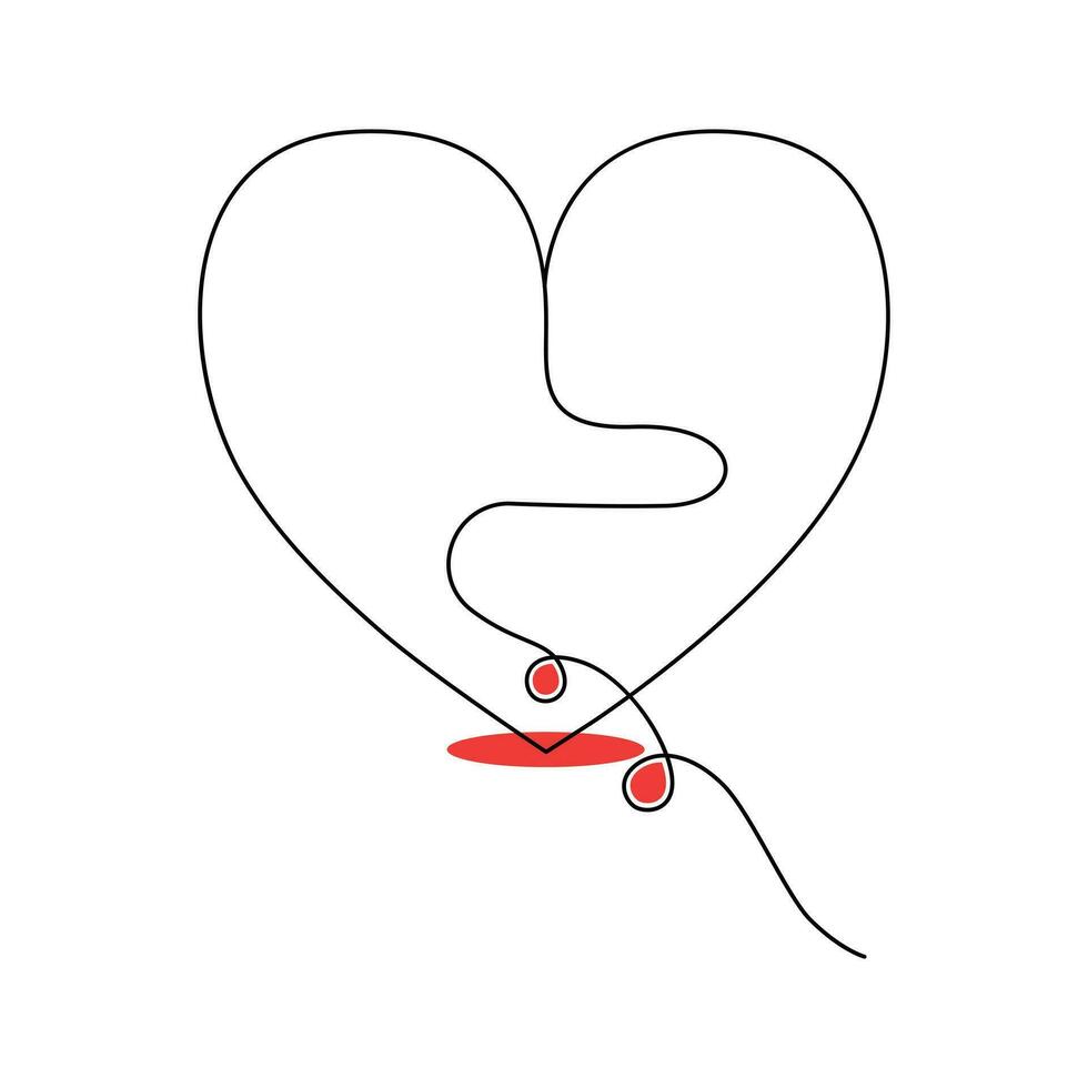 Continuous one-line love shape drawing and heart-shape single-line outline vector art illustration